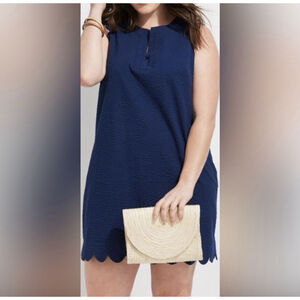 Vineyard Vines Seersucker Scallop Cisco Dress Sz 20 Plus Blue Preppy Nautical